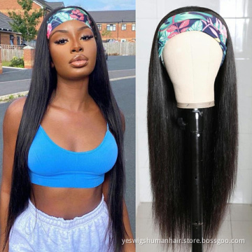 Cheap Wholesale Raw Brazilian Cuticle Aligned Virgin Human Hair Headband Wig For Black Women Glueless Straight None Lace Wigs